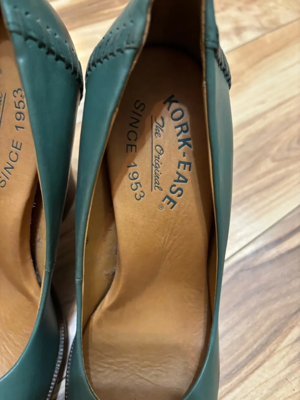 Kork-Ease Green Leather Simone Block Heel Pumps6